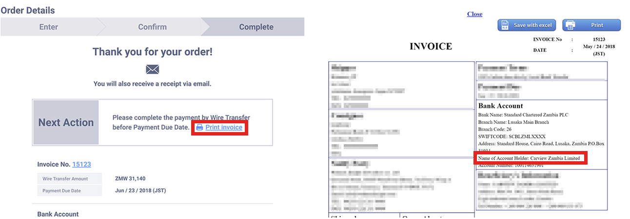 Zambia Pay Invoice link and Name of Account Holder: TCV Zambia Limited