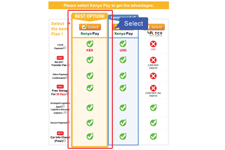 Kenya Pay "BEST OPTION!" and Zambia Pay "Recommended".